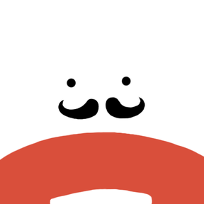 Andy, the Mighty Andy character: a moustache above a red scarf
